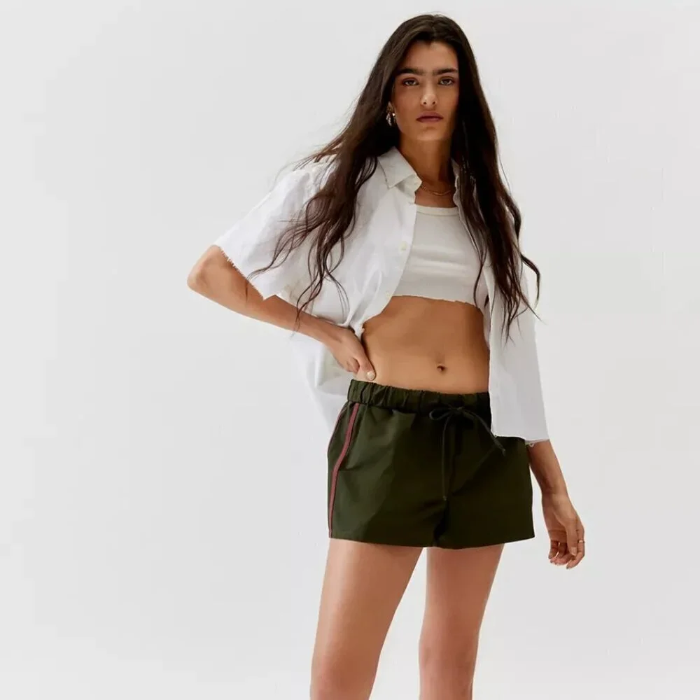 NWT UO Urban Renewal Remnants Nylon Green Side Stripe Shorts